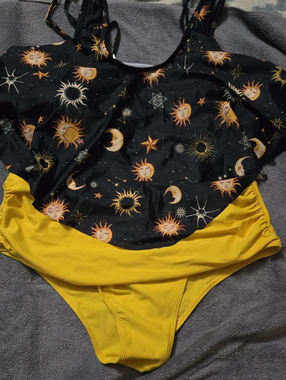Women’s Yellow & Black Celestial Print Swim Bodysuit